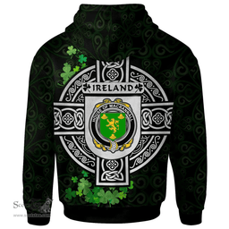 ScotsTee Shop Irish House of MACRANNALL (REYNOLDS) Coat of Arms Irish Hoodie Celtic Ireland Coat Of Arms Badge Pewter Harp Pin