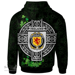 ScotsTee Shop Irish House of O'LALOR Coat of Arms Irish Hoodie Celtic Ireland Coat Of Arms Badge Pewter Harp Pin