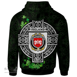 ScotsTee Shop Irish House of O'FINNEGAN Coat of Arms Irish Hoodie Celtic Ireland Coat Of Arms Badge Pewter Harp Pin