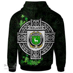 ScotsTee Shop Irish House of O'HENNESSY Coat of Arms Irish Hoodie Celtic Ireland Coat Of Arms Badge Pewter Harp Pin