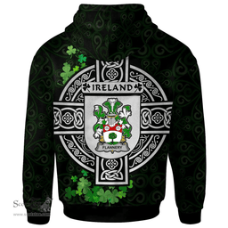 ScotsTee Shop Irish Flannery or O'Flannery Coat of Arms Irish Hoodie Celtic Ireland Coat Of Arms Badge Pewter Harp Pin
