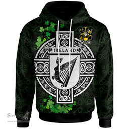 ScotsTee Shop Irish Graham or Grahan Coat of Arms Irish Hoodie Celtic Ireland Coat Of Arms Badge Pewter Harp Pin