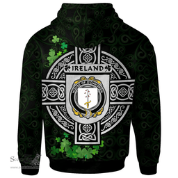 ScotsTee Shop Irish House of O'DAVOREN Coat of Arms Irish Hoodie Celtic Ireland Coat Of Arms Badge Pewter Harp Pin