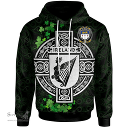 ScotsTee Shop Irish House of MACLYSAGHT Coat of Arms Irish Hoodie Celtic Ireland Coat Of Arms Badge Pewter Harp Pin