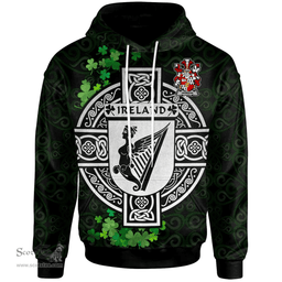 ScotsTee Shop Irish Hewson Coat of Arms Irish Hoodie Celtic Ireland Coat Of Arms Badge Pewter Harp Pin