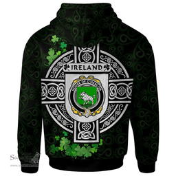 ScotsTee Shop Irish House of O'HANLON Coat of Arms Irish Hoodie Celtic Ireland Coat Of Arms Badge Pewter Harp Pin