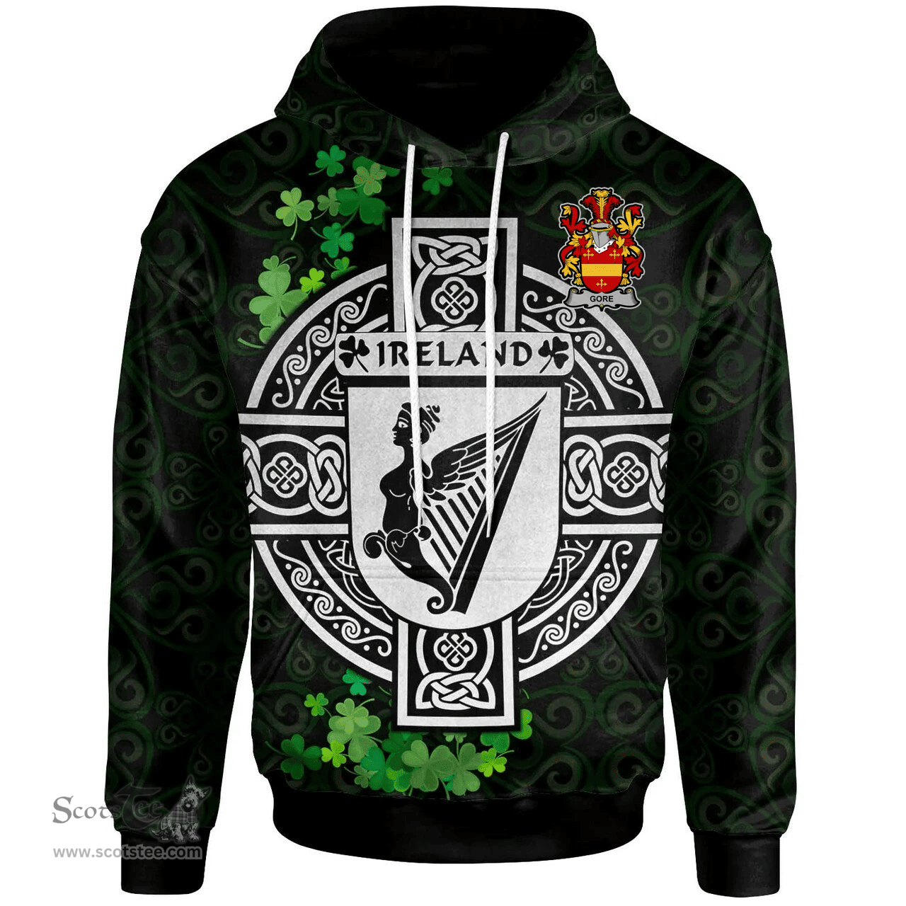 ScotsTee Shop Irish Gore Coat of Arms Irish Hoodie Celtic Ireland Coat Of Arms Badge Pewter Harp Pin