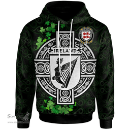 ScotsTee Shop Irish House of MACCLANCY Coat of Arms Irish Hoodie Celtic Ireland Coat Of Arms Badge Pewter Harp Pin