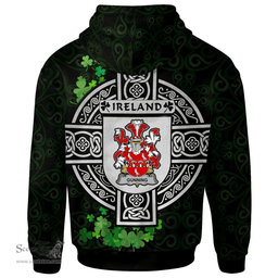 ScotsTee Shop Irish Gunning or O'Gunning Coat of Arms Irish Hoodie Celtic Ireland Coat Of Arms Badge Pewter Harp Pin