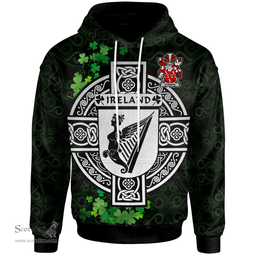ScotsTee Shop Irish Gunning or O'Gunning Coat of Arms Irish Hoodie Celtic Ireland Coat Of Arms Badge Pewter Harp Pin