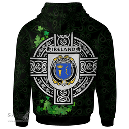 ScotsTee Shop Irish House of O'MOLONY Coat of Arms Irish Hoodie Celtic Ireland Coat Of Arms Badge Pewter Harp Pin