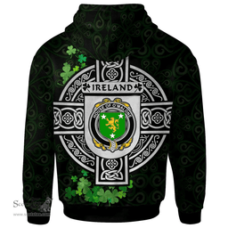 ScotsTee Shop Irish House of O'MALONE Coat of Arms Irish Hoodie Celtic Ireland Coat Of Arms Badge Pewter Harp Pin