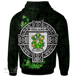 ScotsTee Shop Irish Horan or O'Horan Coat of Arms Irish Hoodie Celtic Ireland Coat Of Arms Badge Pewter Harp Pin