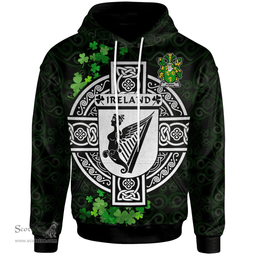 ScotsTee Shop Irish Horan or O'Horan Coat of Arms Irish Hoodie Celtic Ireland Coat Of Arms Badge Pewter Harp Pin