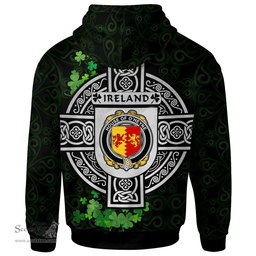 ScotsTee Shop Irish House of O'HEYNE Coat of Arms Irish Hoodie Celtic Ireland Coat Of Arms Badge Pewter Harp Pin