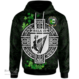 ScotsTee Shop Irish House of O'CONNOR (Sligo) Coat of Arms Irish Hoodie Celtic Ireland Coat Of Arms Badge Pewter Harp Pin