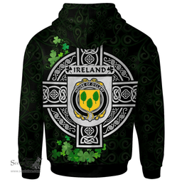 ScotsTee Shop Irish House of O'CLERY Coat of Arms Irish Hoodie Celtic Ireland Coat Of Arms Badge Pewter Harp Pin