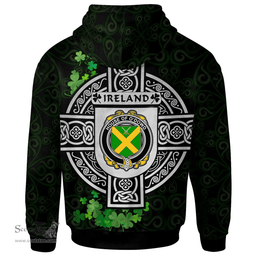 ScotsTee Shop Irish House of O'DOWD Coat of Arms Irish Hoodie Celtic Ireland Coat Of Arms Badge Pewter Harp Pin