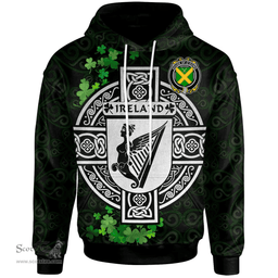 ScotsTee Shop Irish House of O'DOWD Coat of Arms Irish Hoodie Celtic Ireland Coat Of Arms Badge Pewter Harp Pin