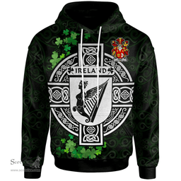 ScotsTee Shop Irish Friel or O'Friel Coat of Arms Irish Hoodie Celtic Ireland Coat Of Arms Badge Pewter Harp Pin