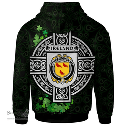 ScotsTee Shop Irish House of O'GORMLEY Coat of Arms Irish Hoodie Celtic Ireland Coat Of Arms Badge Pewter Harp Pin