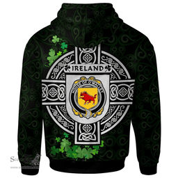 ScotsTee Shop Irish House of O'MALLEY Coat of Arms Irish Hoodie Celtic Ireland Coat Of Arms Badge Pewter Harp Pin