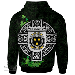 ScotsTee Shop Irish House of O'MORAN Coat of Arms Irish Hoodie Celtic Ireland Coat Of Arms Badge Pewter Harp Pin