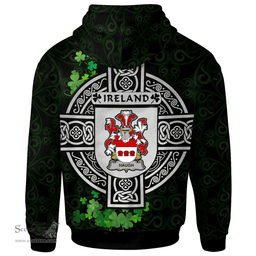 ScotsTee Shop Irish Haugh or O'Hough Coat of Arms Irish Hoodie Celtic Ireland Coat Of Arms Badge Pewter Harp Pin