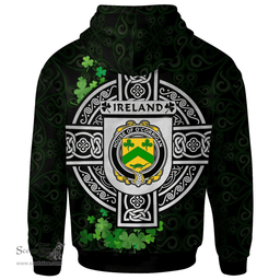 ScotsTee Shop Irish House of O'CORRIGAN Coat of Arms Irish Hoodie Celtic Ireland Coat Of Arms Badge Pewter Harp Pin