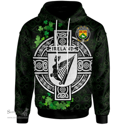 ScotsTee Shop Irish House of MACDONOGH (Connacht) Coat of Arms Irish Hoodie Celtic Ireland Coat Of Arms Badge Pewter Harp Pin