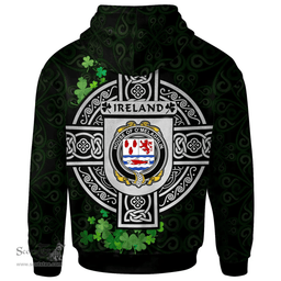 ScotsTee Shop Irish House of O'MELAGHLIN Coat of Arms Irish Hoodie Celtic Ireland Coat Of Arms Badge Pewter Harp Pin