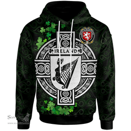 ScotsTee Shop Irish House of MACMURROGH Coat of Arms Irish Hoodie Celtic Ireland Coat Of Arms Badge Pewter Harp Pin