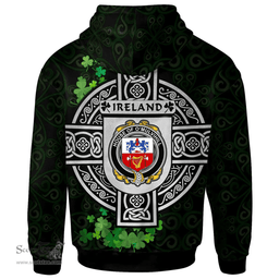ScotsTee Shop Irish House of O'MULVIHILL Coat of Arms Irish Hoodie Celtic Ireland Coat Of Arms Badge Pewter Harp Pin