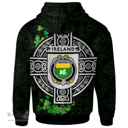 ScotsTee Shop Irish House of O'QUIN (Annaly) Coat of Arms Irish Hoodie Celtic Ireland Coat Of Arms Badge Pewter Harp Pin