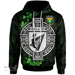 ScotsTee Shop Irish House of O'QUIN (Annaly) Coat of Arms Irish Hoodie Celtic Ireland Coat Of Arms Badge Pewter Harp Pin