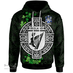 ScotsTee Shop Irish McGann or Magan Coat of Arms Irish Hoodie Celtic Ireland Coat Of Arms Badge Pewter Harp Pin