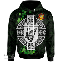 ScotsTee Shop Irish Mallory Coat of Arms Irish Hoodie Celtic Ireland Coat Of Arms Badge Pewter Harp Pin