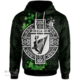 ScotsTee Shop Irish Lovett Coat of Arms Irish Hoodie Celtic Ireland Coat Of Arms Badge Pewter Harp Pin