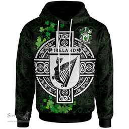 ScotsTee Shop Irish McEniry or McEnery Coat of Arms Irish Hoodie Celtic Ireland Coat Of Arms Badge Pewter Harp Pin