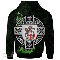 ScotsTee Shop Irish Langan or O'Longan Coat of Arms Irish Hoodie Celtic Ireland Coat Of Arms Badge Pewter Harp Pin