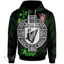 ScotsTee Shop Irish McBride or MacBride Coat of Arms Irish Hoodie Celtic Ireland Coat Of Arms Badge Pewter Harp Pin