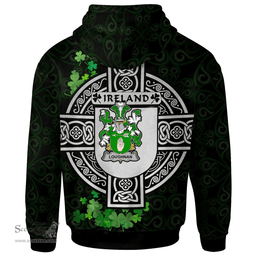 ScotsTee Shop Irish Loughnan or O'Loughnan Coat of Arms Irish Hoodie Celtic Ireland Coat Of Arms Badge Pewter Harp Pin