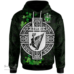 ScotsTee Shop Irish Loughnan or O'Loughnan Coat of Arms Irish Hoodie Celtic Ireland Coat Of Arms Badge Pewter Harp Pin