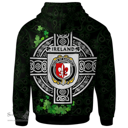 ScotsTee Shop Irish House of SARSFIELD Coat of Arms Irish Hoodie Celtic Ireland Coat Of Arms Badge Pewter Harp Pin