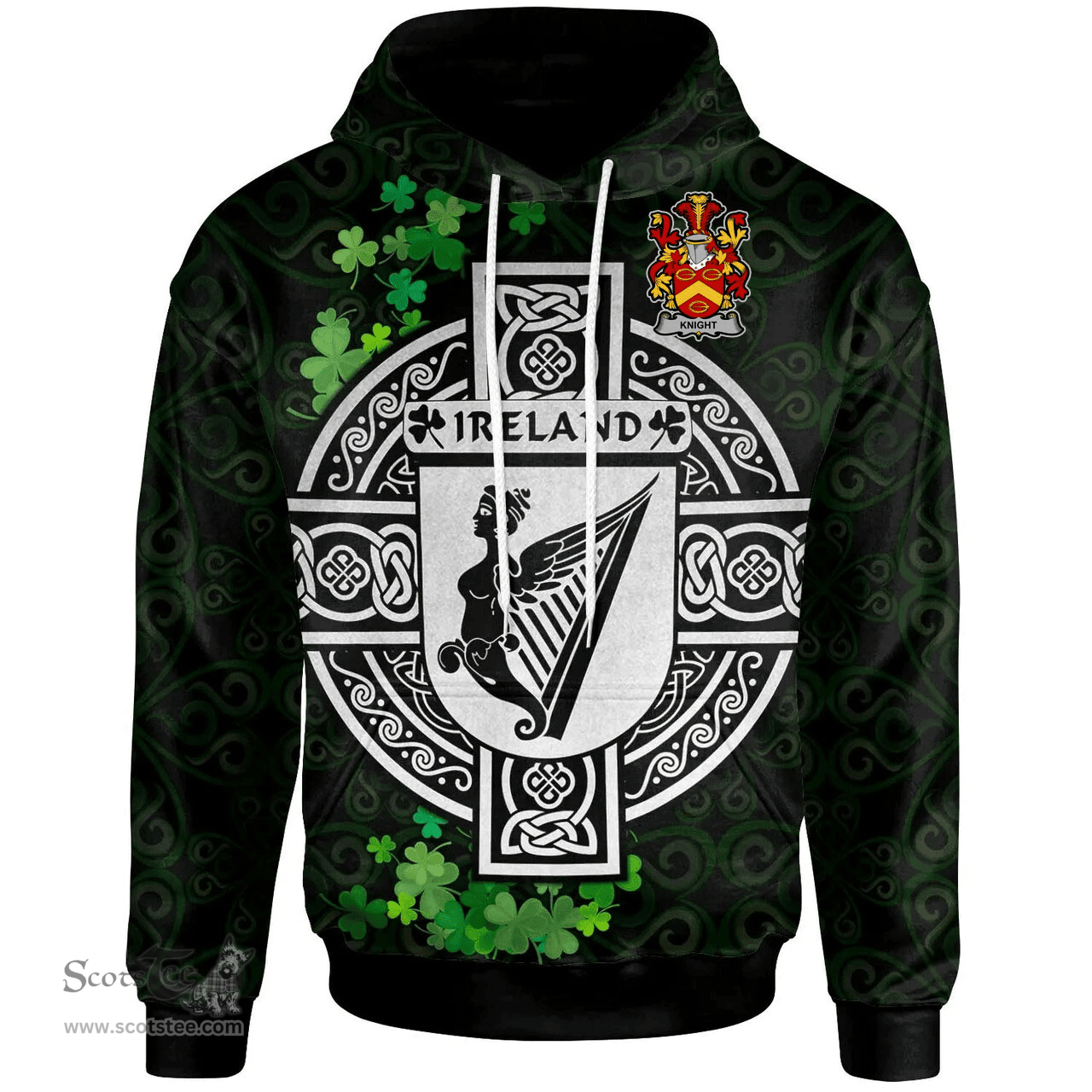 ScotsTee Shop Irish Knight Coat of Arms Irish Hoodie Celtic Ireland Coat Of Arms Badge Pewter Harp Pin