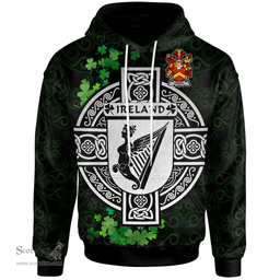 ScotsTee Shop Irish Knight Coat of Arms Irish Hoodie Celtic Ireland Coat Of Arms Badge Pewter Harp Pin