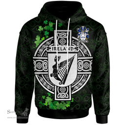 ScotsTee Shop Irish McAuliffe Coat of Arms Irish Hoodie Celtic Ireland Coat Of Arms Badge Pewter Harp Pin