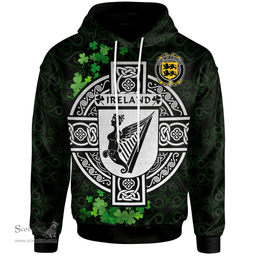 ScotsTee Shop Irish House of O'ROURKE Coat of Arms Irish Hoodie Celtic Ireland Coat Of Arms Badge Pewter Harp Pin