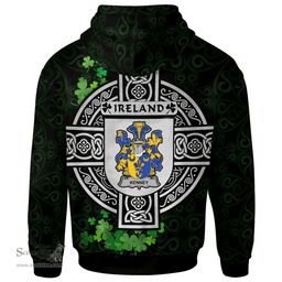ScotsTee Shop Irish Kenney or O'Kenny Coat of Arms Irish Hoodie Celtic Ireland Coat Of Arms Badge Pewter Harp Pin