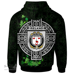 ScotsTee Shop Irish House of O'MULLAN Coat of Arms Irish Hoodie Celtic Ireland Coat Of Arms Badge Pewter Harp Pin